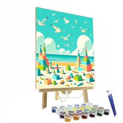 Holiday Beach With Sandcastles And Seagulls Paint By Numbers Art