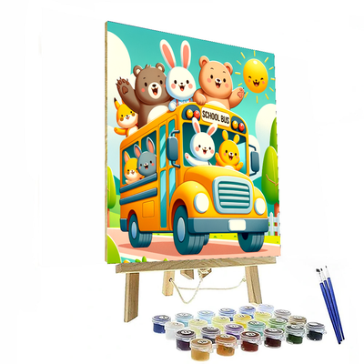 Cute Animal School Bus Paint By Numbers