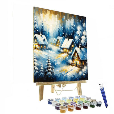 Winter Village In Snow Painting By Numbers Kit