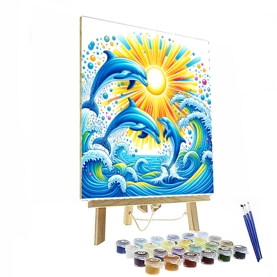 Playful Dolphins In The Sea Number Painting