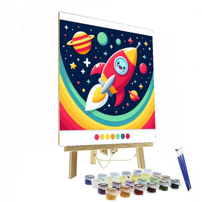 Whimsical Rocket Ship Number Painting