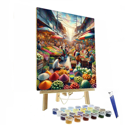 Bustling Market Scene Paint By Numbers Art