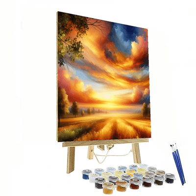 Sunset Over Golden Fields Number Painting