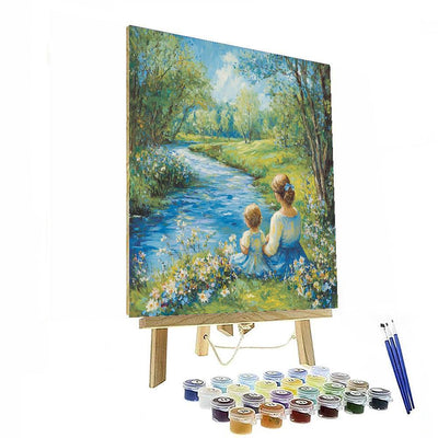 Mother And Child By The River Painting Number Kit