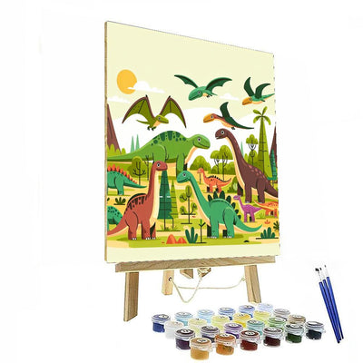 Friendly Dinosaurs In A Prehistoric Park Painting By Numbers Kit