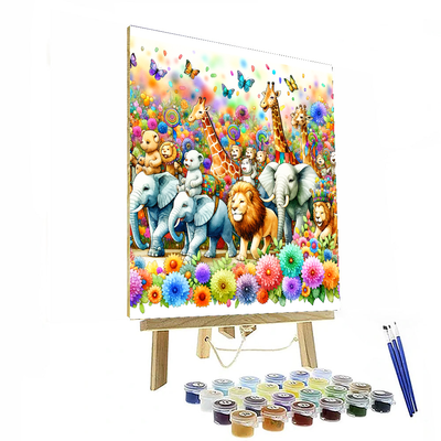 Colorful Parade Of Animals Painting Number Kit