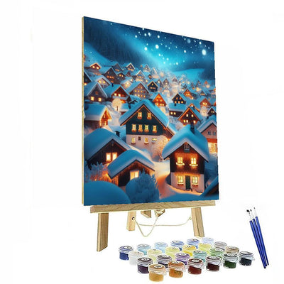 Snowy Village Evening DIY Paint By Numbers