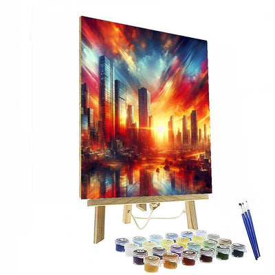 Vibrant Cityscape Sunrise Number Painting