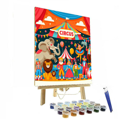 Circus Extravaganza With Clowns And Animals Paint By Numbers Art