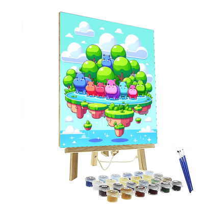 Floating Islands With Friendly Hippos Numbered Painting Kits