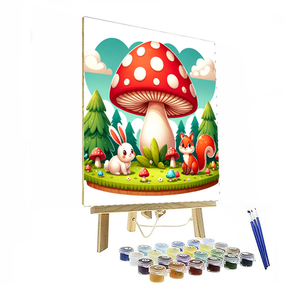 Magical Forest With Gigantic Mushroom Painting By Numbers Kit