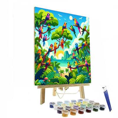 Island Paradise With Tropical Birds Paint By Number