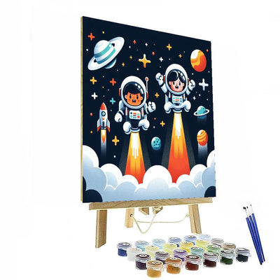 Space Mission With Astronauts And Rockets Paint By Numbers Art