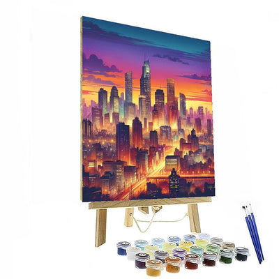 Glowing City Skyline At Dusk Number Painting