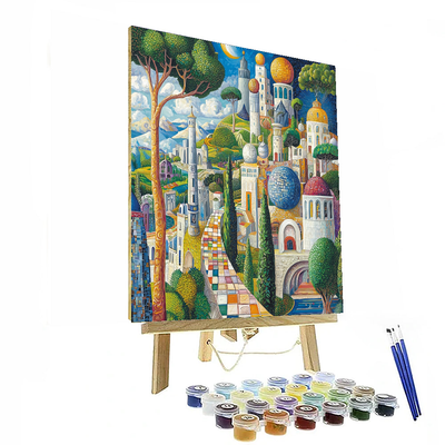 René Magritte Inspired Fantasy Cityscape  Numbered Painting Kits