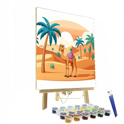 Desert Oasis With Camels And Palm Trees Paint By Numbers Art