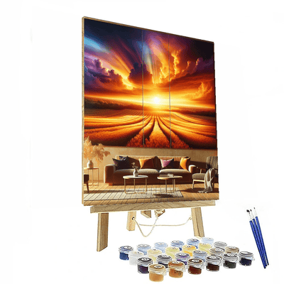 Golden Sunset Over Fields Painting Number Kit