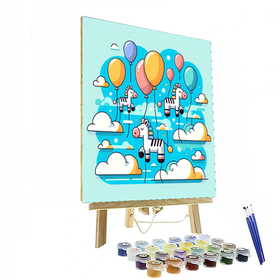 Sky Safari With Balloon Zebras Numbered Painting Kits