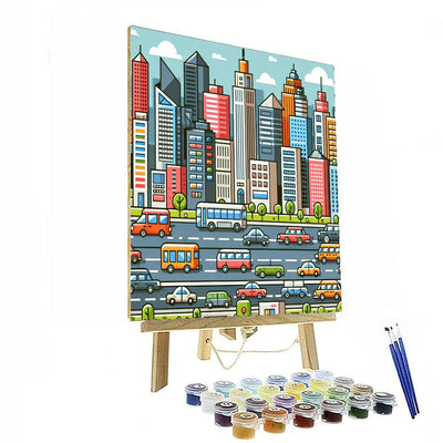 Cityscape With Vehicles And Skyscrapers Paint By Numbers Art