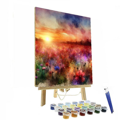 Sunset Over Wildflower Field Paint By Number