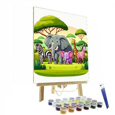 Safari In Africa With Elephants And Zebras Paint By Numbers Art