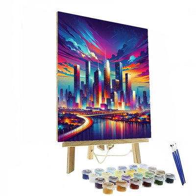 Vibrant City Skyline At Dusk Painting By Numbers Kit