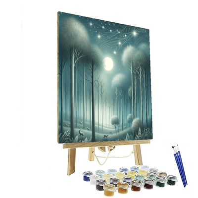 Dreamy Nighttime Forest Painting Number Kit