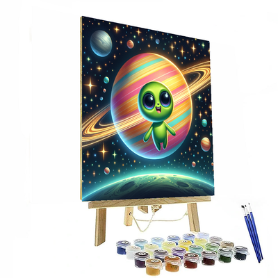 Adventurous Space Journey With Friendly Alien Painting By Numbers Kit