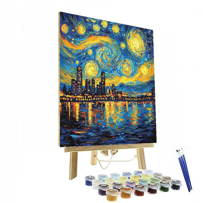 Van Gogh Inspired Starry Sky Over City Lights  Painting By Numbers Kit