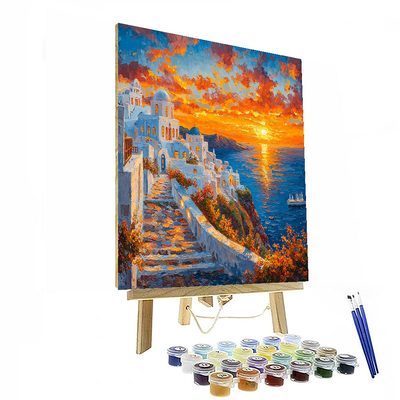 Santorini Sunset Number Painting