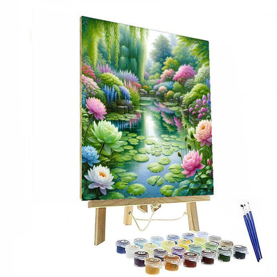 Tranquil Garden Reflection Pond Painting Number Kit