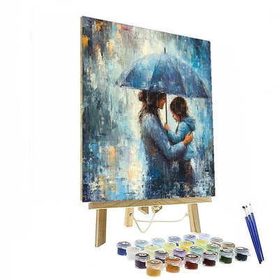 A Mother's Embrace In The Rain Number Painting