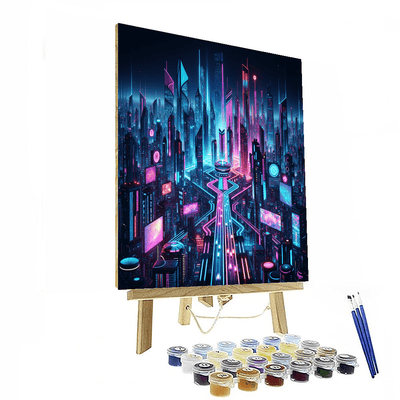 Futuristic Neon Cityscape Painting By Numbers Kit