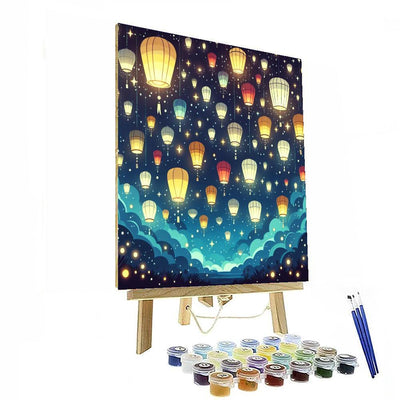 Glowing Lanterns On A Starry Night DIY Paint By Numbers