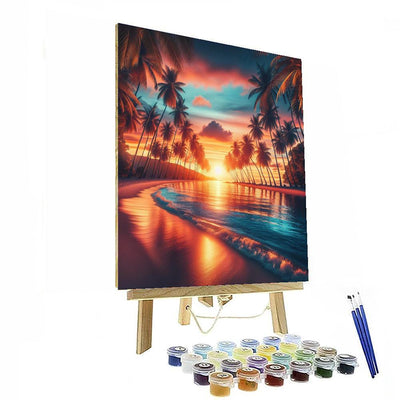 Tropical Sunset Oasis Number Painting