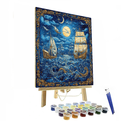 Classical Fresco Style Inspired Inspired Ancient Mythic Sea Voyage  Paint By Number