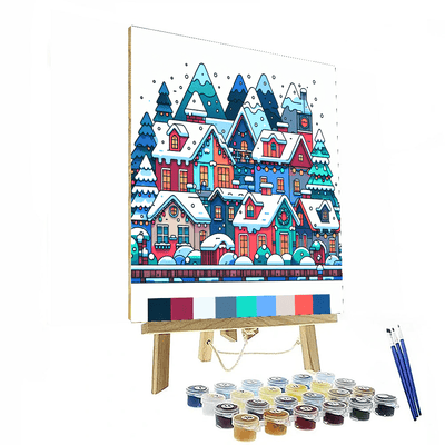 Festive Winter Village Number Painting