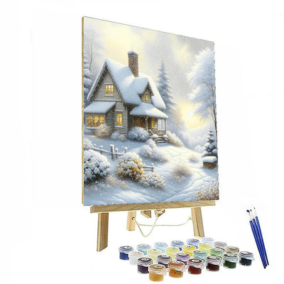 Gentle Snowfall On Cottage Painting Number Kit