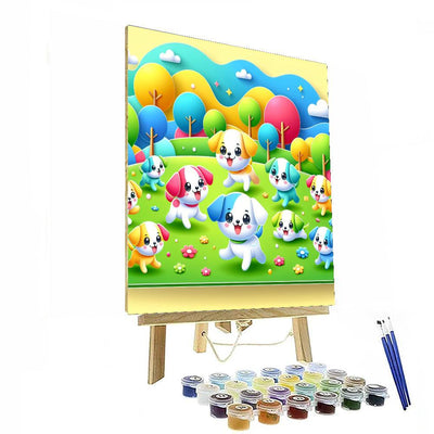 Playful Puppies In A Park DIY Paint By Numbers