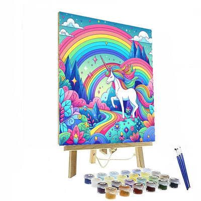 Fantasy World Of Unicorns And Rainbows Paint By Number