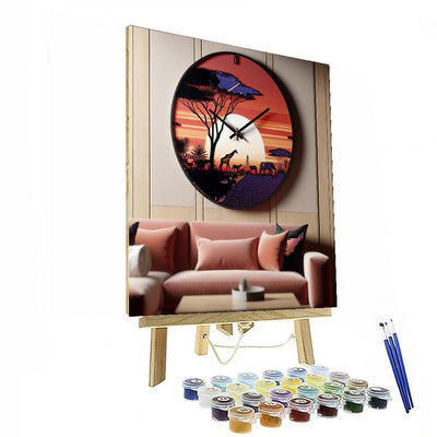 Sunset Safari Wall Clock Number Painting