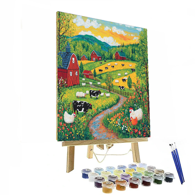 Grandma Moses Inspired Whimsical Farm Life  Painting By Numbers Kit