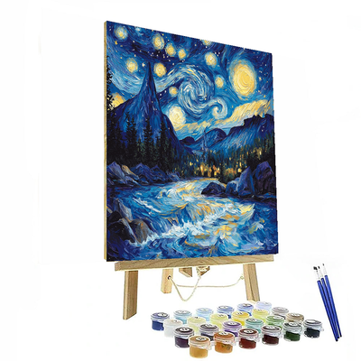 Vincent Van Gogh Inspired Starry Mountain Retreat  DIY Paint By Numbers