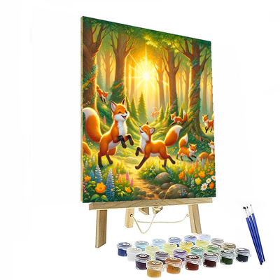 Frolicking Foxes In The Forest Numbered Painting Kits