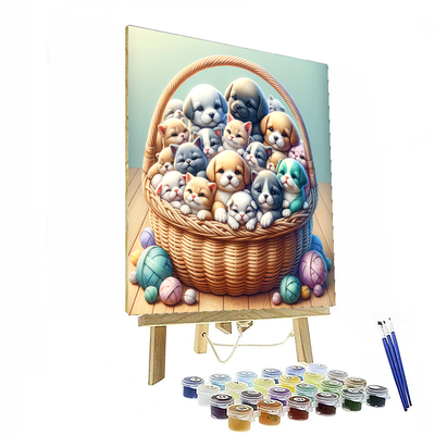 Cute Baby Animals In A Basket Numbered Painting Kits