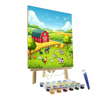 Farmyard Friends With Barn And Animals Paint By Numbers Art