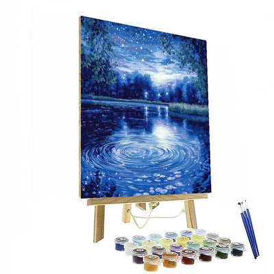 Claude Monet Inspired Starlit Sky Over A Tranquil Lake  Numbered Painting Kits