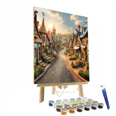 Whimsical Storybook Village Number Painting