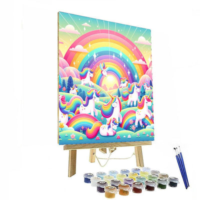 Fantasy Land With Unicorns And Rainbows Painting By Numbers Kit