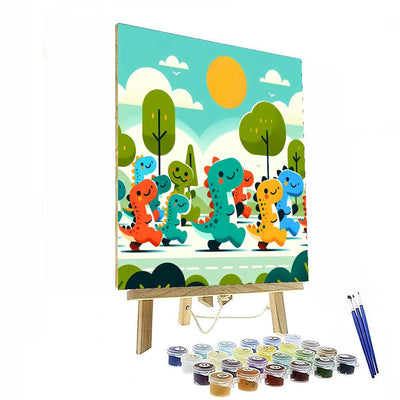 Energetic Dinosaur Parade Paint By Color